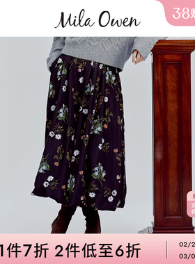 Mila Owen25秋冬新品华丽优雅植物印花松紧腰泡泡半裙09WFS255033