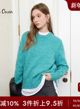 Mila Owen秋冬休闲百搭宽松侧开叉混色圆领针织毛衣09WNT231137