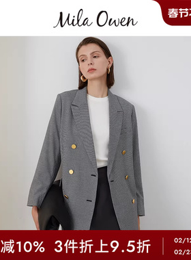 Mila Owen春夏休闲简约通勤日系双排扣翻领西装外套09WFJ241068