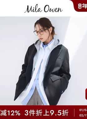 Mila Owen秋冬时尚休闲拼接连帽假两件西装外套09WFJ244034