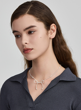 原创设计奶油白色蝴蝶结串珠项链小米珠ins冷淡气质饰品