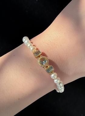 清野集原创设计新品蓝色托帕石淡水珍珠手链轻奢高级感优雅可调节