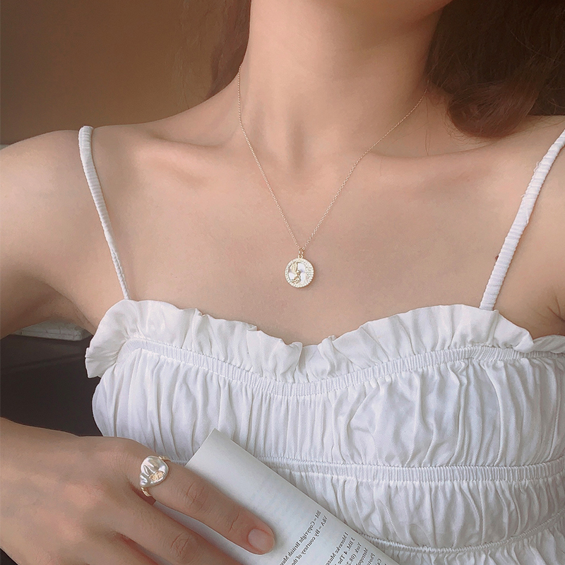 法式轻复古风吊坠可调节天然贝母