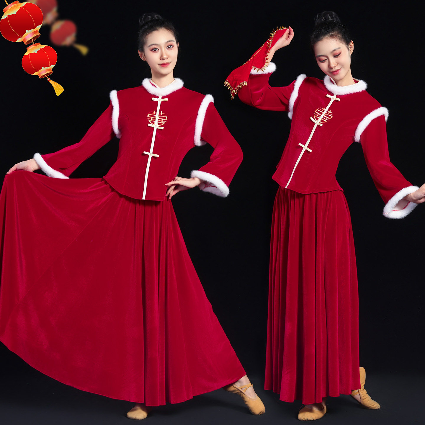 中国风秧歌服女2026新款酒红色加绒喜庆打鼓扇子舞演出服广场舞裙,女装/女士精品,民族服装/舞台装,淘宝优惠券,粉丝福利购,淘宝优惠卷