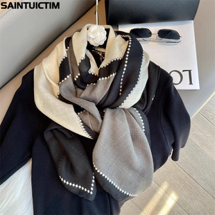 2026新款围巾女冬季薄简约高级感棉麻围脖今年流行丝巾披肩两用m