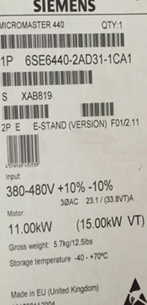西门子1P6SE6440-2AD31-1CA1全新MICROMASTER4406SE64402AD311CA1