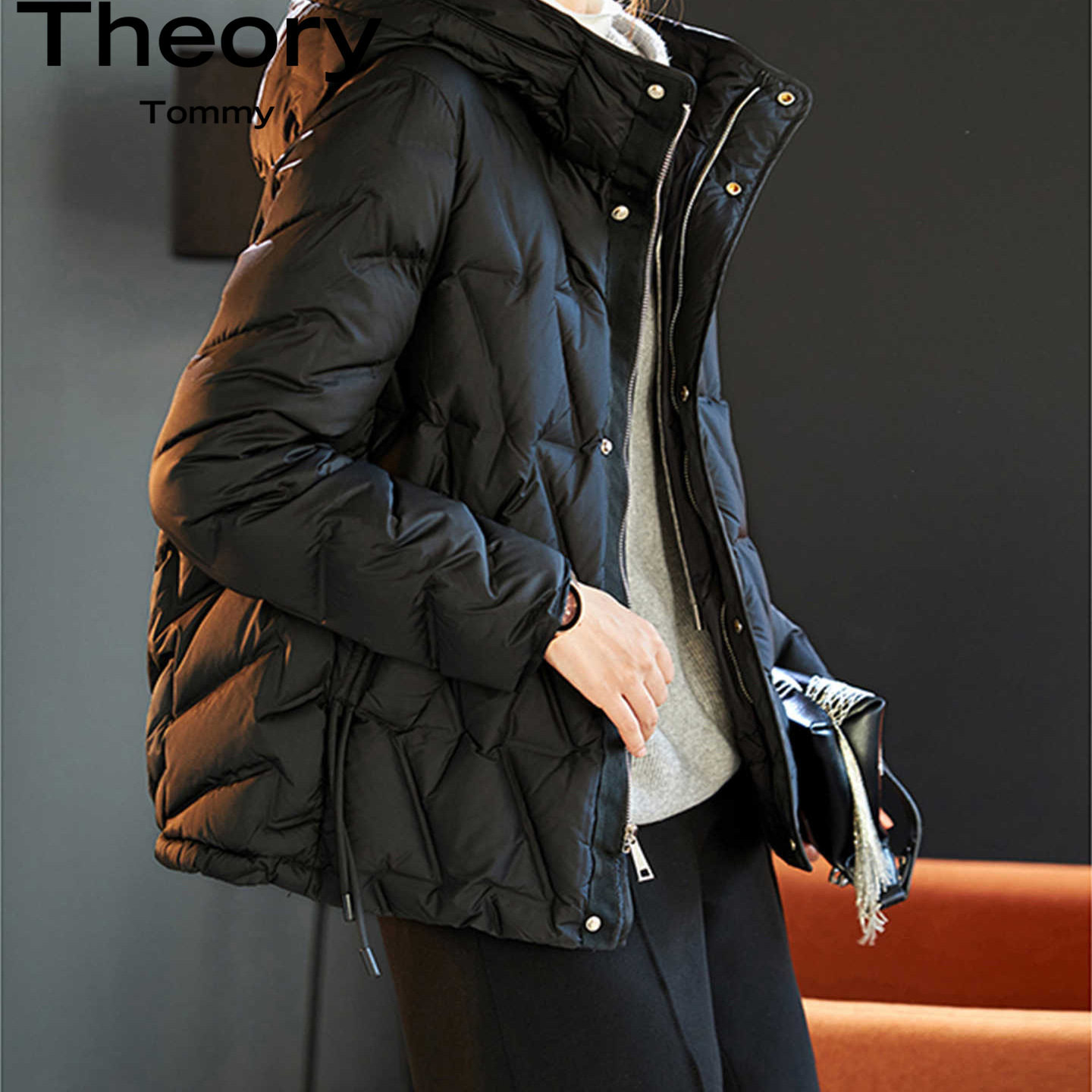 theory thom2025冬新款纯色连帽90白鸭绒羽绒服简约保暖韩版外套