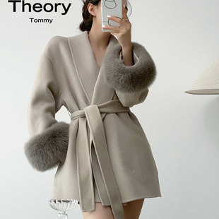 Theory Tommy2025冬季新款 双面羊绒大衣女小个子短款毛呢外套