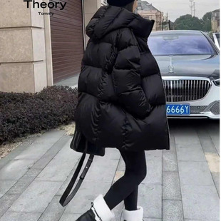 theory thom2025冬新款加厚白鹅绒羽绒服女显瘦连帽面包服外套