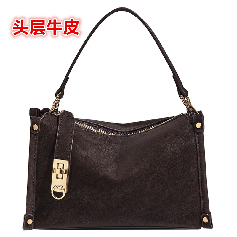 头层牛皮单肩斜挎包女真皮手提包