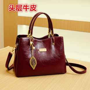 头层牛皮单肩斜挎包女软真皮手提包高级版结婚红色新娘包2025新款