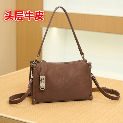头层牛皮单肩斜挎包女真皮手提包