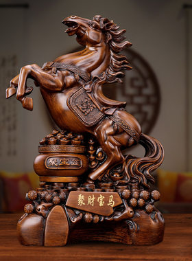 新款上市木纹聚财宝马马到成功摆件创意商务送客户书房办公桌摆件