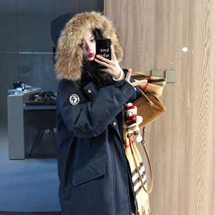 工装羽绒棉服女2026年冬新款学院风派克服棉衣加厚情侣外套大毛领