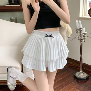 甜美高腰防走光a字百褶半身裙 新款 韩版 蕾丝拼接层层蛋糕短裙夏季