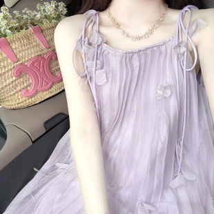 纯欲甜辣紫色吊带连衣裙女温柔风海边度假超好看显瘦气质长裙子