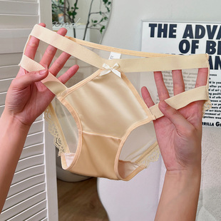 镂空蕾丝性感内裤女网纱透气小心机奶油缎面丝滑舒适女士三角裤头