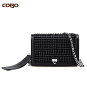 COBO 蔻尔宝头层牛皮手工编织单肩斜挎时尚 休闲小方包