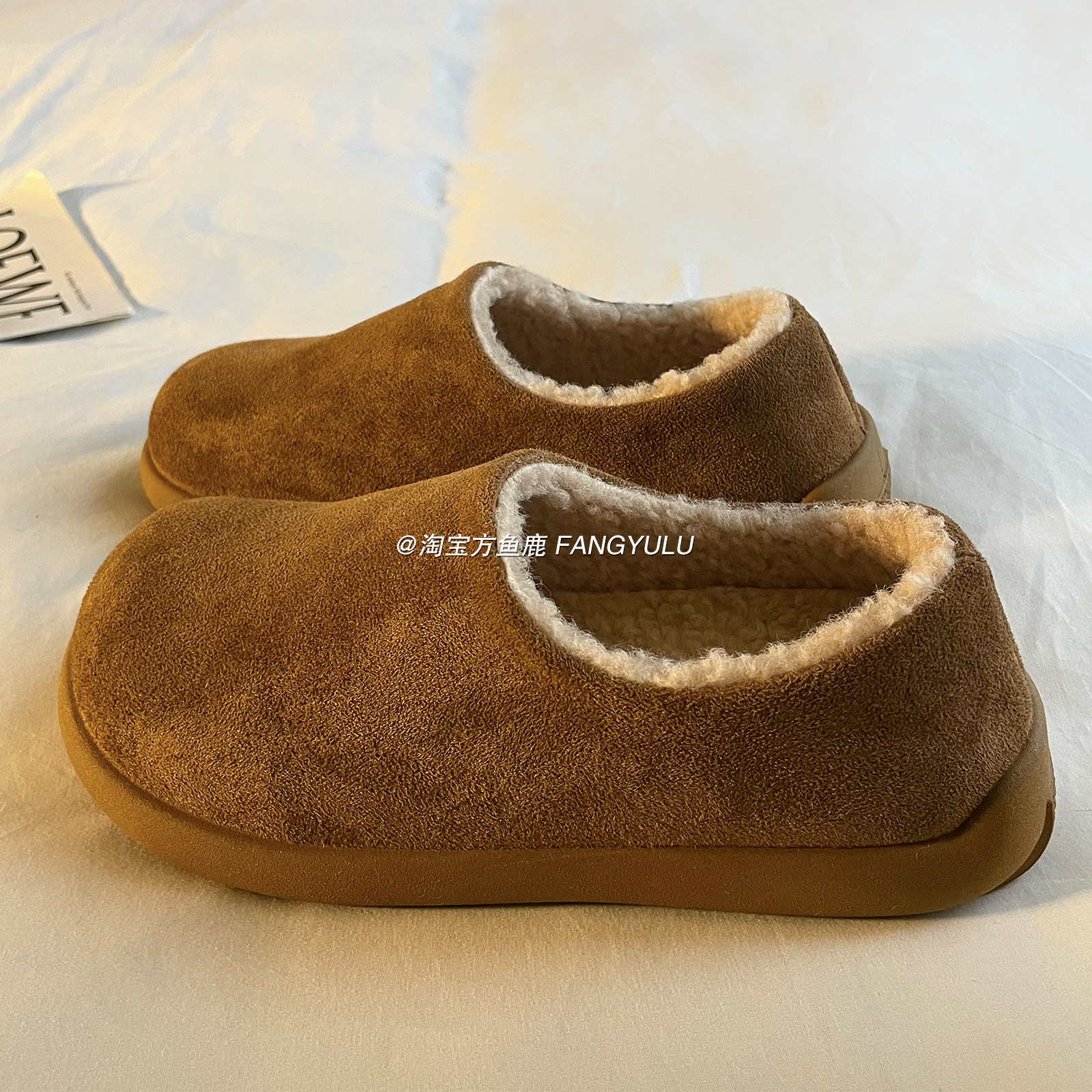 方鱼鹿 加绒软底小土豆勃肯鞋女2025冬季INS韩版简约一脚蹬毛毛鞋,女鞋,勃肯鞋/软木鞋,淘宝优惠券,粉丝福利购,淘宝优惠卷