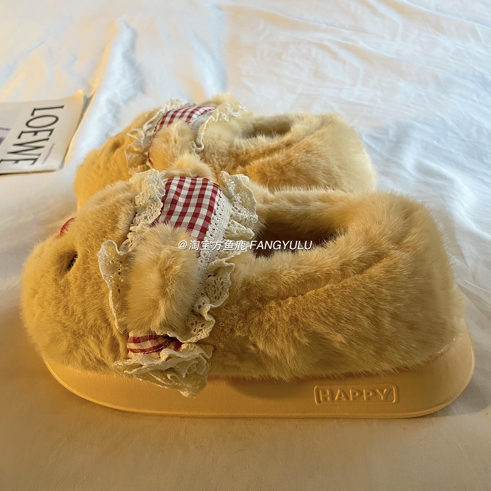 方鱼鹿 黄油小熊包跟居家棉鞋女2025冬季保暖加绒可爱毛绒棉拖ins