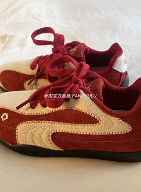 方鱼鹿 ins韩系红色赛车鞋女2025秋冬新款韩版百搭休闲阿甘德训鞋