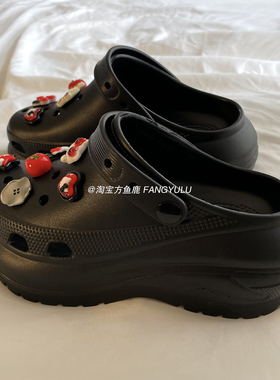 方鱼鹿 番茄kitty厚底洞洞鞋女外穿2025新款夏季黑色增高防滑凉鞋