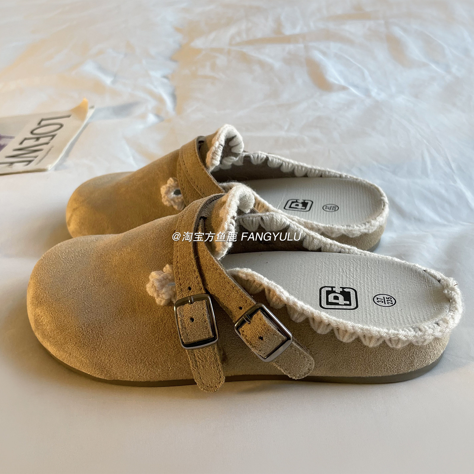 方鱼鹿 懒人通勤一脚蹬勃肯鞋女2026春季配裙子百搭chic包头拖鞋,女鞋,勃肯鞋/软木鞋,淘宝优惠券,粉丝福利购,淘宝优惠卷