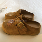 方鱼鹿 ins 百搭一脚蹬包头懒人鞋 可爱刺绣厚底勃肯拖鞋 女2025秋季