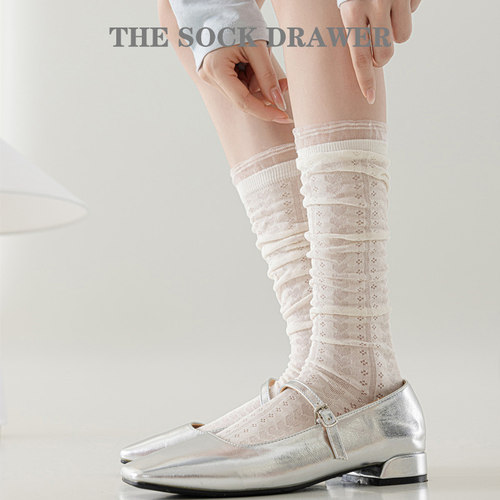 2026新款袜子女芭蕾风镂空爱心小腿袜春夏季堆堆袜薄款蕾丝花边袜