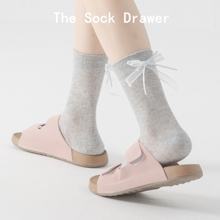 女袜子灰色蝴蝶结中筒袜网眼透气堆堆袜配博肯拖鞋 袜子 薄款 夏季