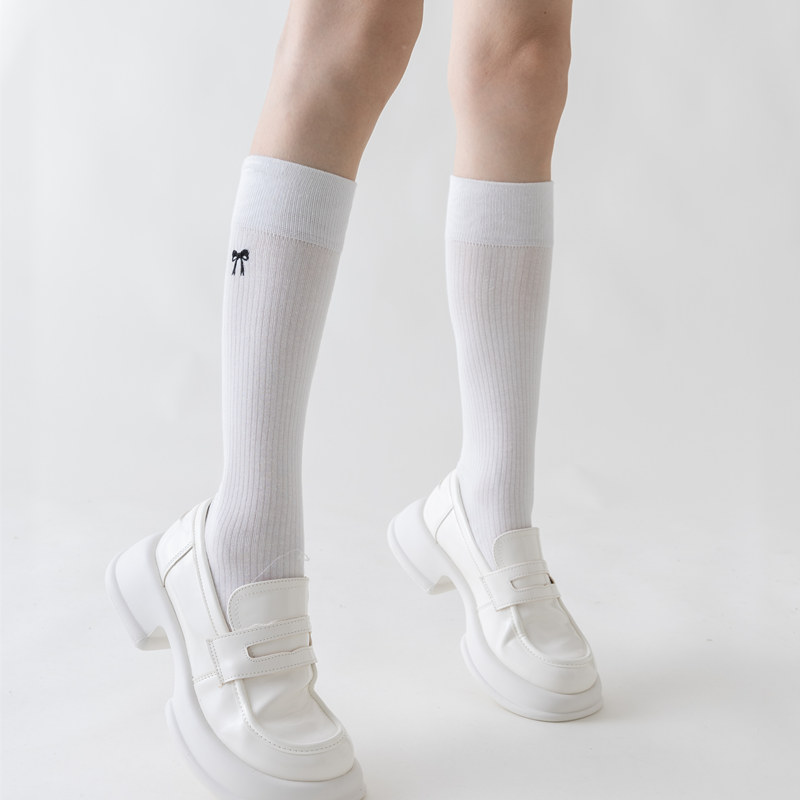 白色袜子女小腿袜秋季强压袜日系jk压力瘦腿长筒高筒纯棉长袜秋冬