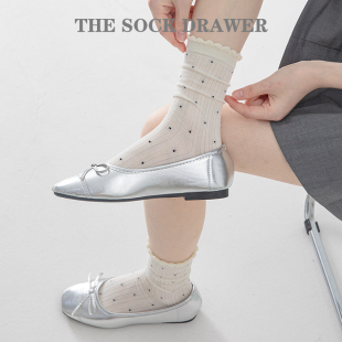 袜子 泡泡口中筒袜波点网眼透气堆堆袜配玛丽珍鞋 芭蕾风夏季 薄款