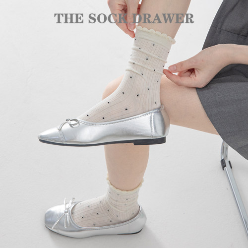 芭蕾风夏季薄款泡泡口中筒袜波点网眼透气堆堆袜配玛丽珍鞋的袜子