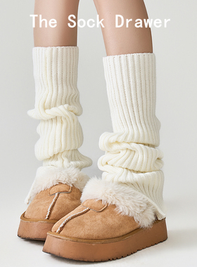 y2k辣妹针织袜套女秋冬外穿保暖jk学院风白色长筒小腿堆堆袜腿套