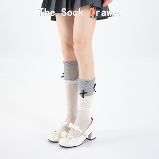 堆堆袜女夏季 花边长筒袜子蝴蝶结饰品袜泡泡口显瘦百搭小腿袜 薄款