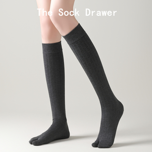 竖纹及膝长筒袜学院风堆堆袜微压显瘦分趾袜 miu系小腿袜女春秋款