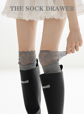 日系灰色蕾丝拼接及膝袜女靴袜白色jk堆堆长筒袜春夏季薄款袜子女