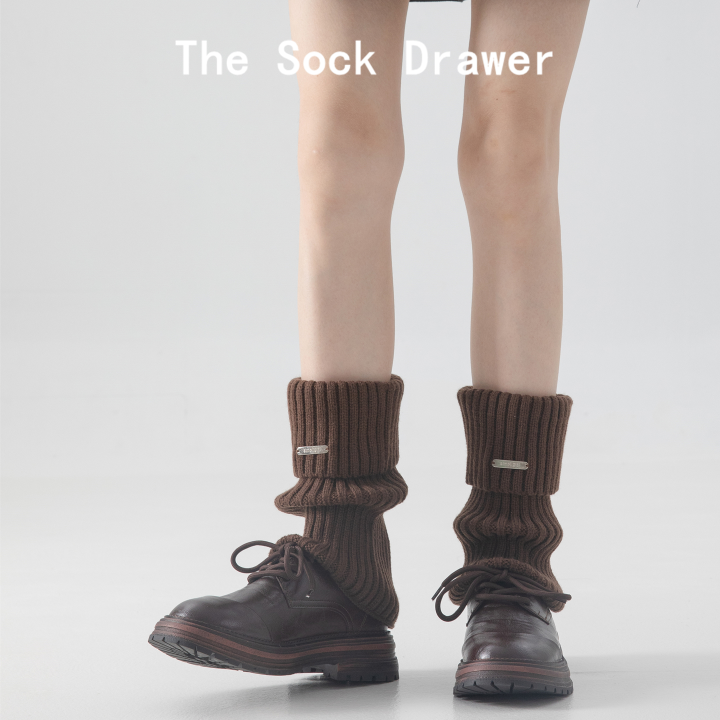 美拉德棕色袜套女士春秋款y2k辣妹金属标翻边针织堆堆袜亚比腿套