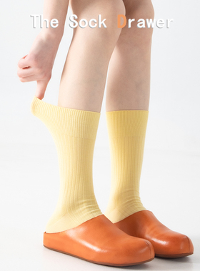 黄色袜子长筒松口不勒脚月子袜纯棉吸汗透气真无骨双针堆堆袜子