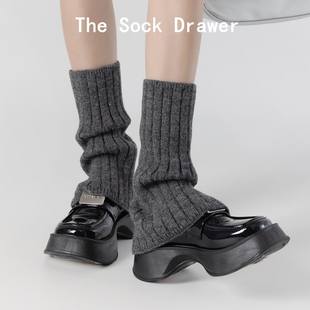 袜套女春秋新款 miu系竖纹喇叭型长筒y2k开口堆堆腿套搭配乐福鞋