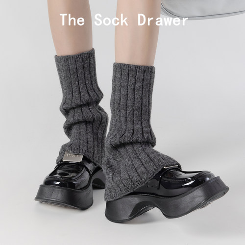 袜套女春秋新款miu系竖纹喇叭型长筒y2k开口堆堆腿套搭配乐福鞋