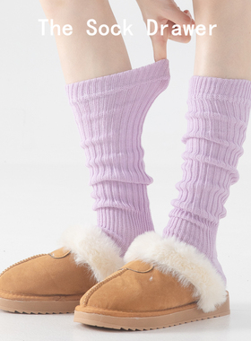 秋冬天外穿加厚针织袜套女y2k辣妹紫色jk及膝长筒小腿堆堆袜腿套