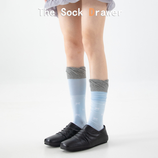 2026新款 小腿袜芭蕾风miu系堆堆袜 灰蓝拼接蝴蝶结袜子女春夏薄款