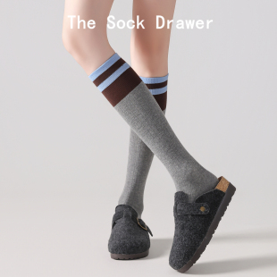 日系复古学院风二杠小腿袜女秋季 袜子 微压显瘦长筒袜子配勃肯鞋