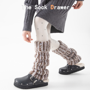 美拉德棕色堆堆袜女士秋冬天加厚保暖竖纹及膝长筒毛绒小腿袜腿套