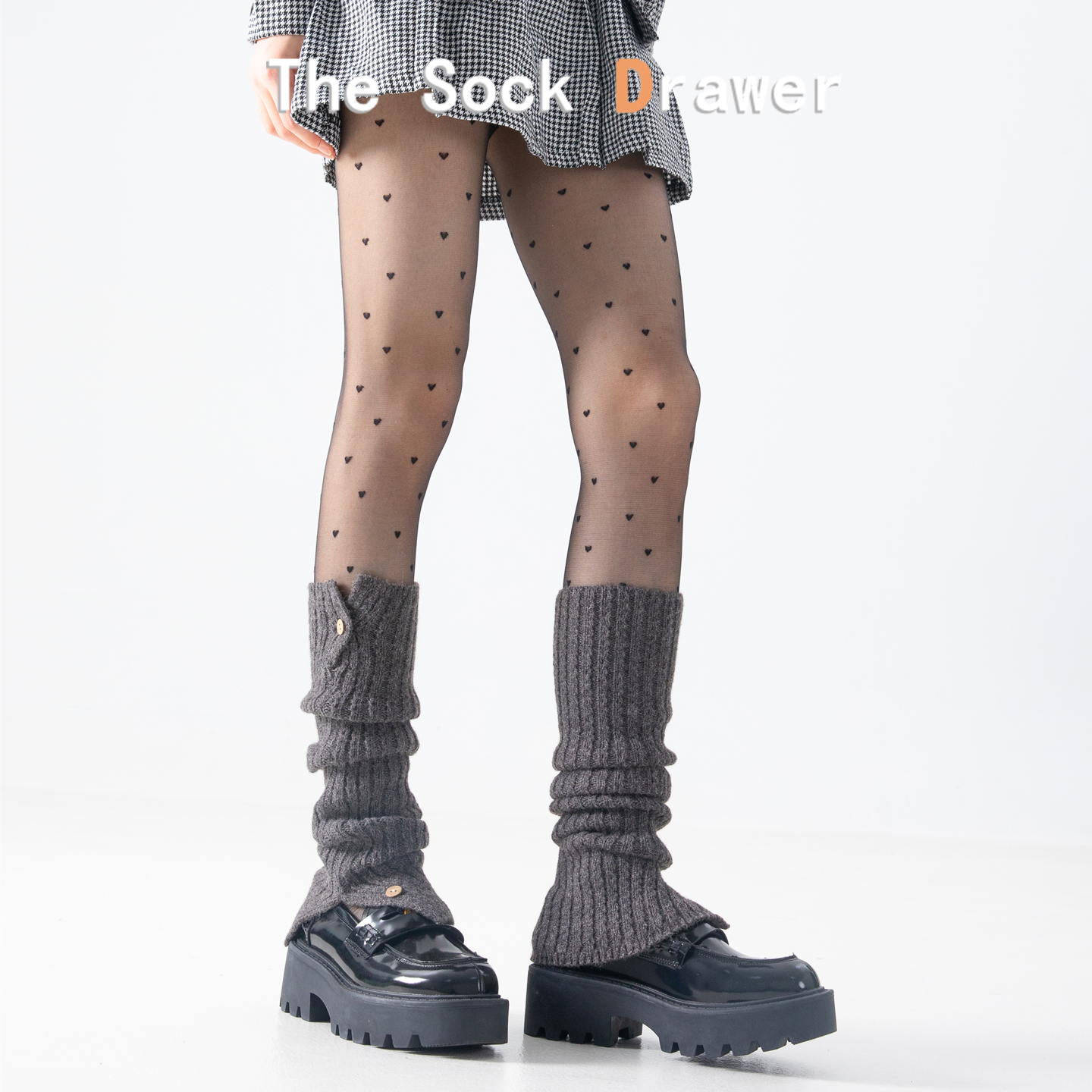 y2k辣妹千禧风针织袜套女秋冬加厚保暖纽扣开口喇叭型腿套堆堆袜