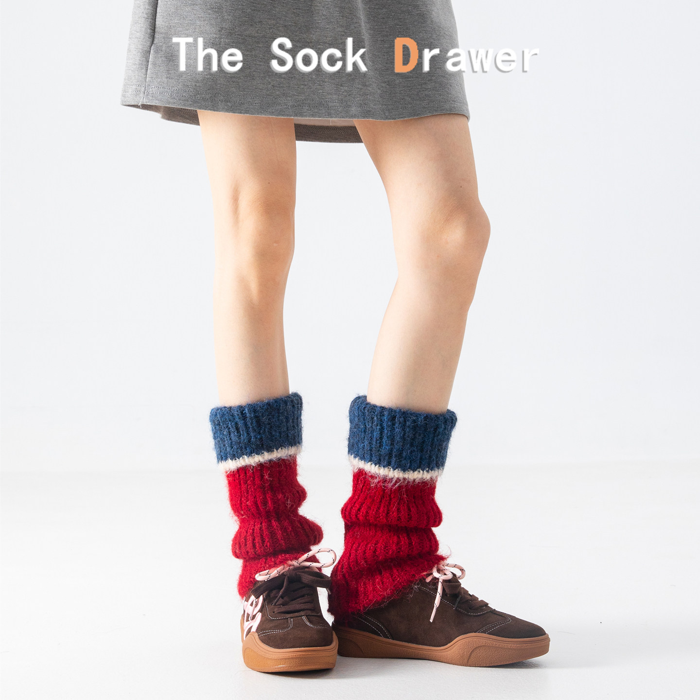 复古拼色羊绒堆堆腿套女秋冬季新款加厚保暖安哥拉红色羊毛袜套