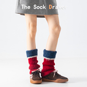 复古拼色羊绒堆堆腿套女秋冬季 新款 加厚保暖安哥拉红色羊毛袜套