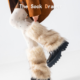仿皮草狐狸毛袜套女士秋冬款 y2k辣妹亚文化欧美风40cm毛茸茸腿套