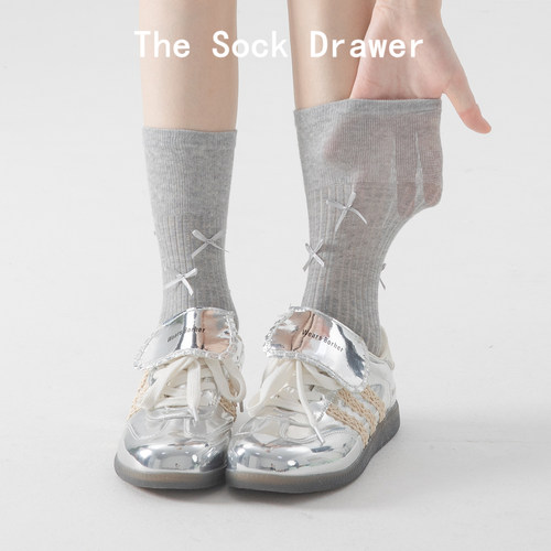 袜子女中筒袜外穿潮女士夏季袜子灰色蝴蝶结堆堆袜配德训鞋的袜子